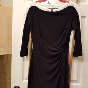 Gorgeous Chaps black dress with white trim.